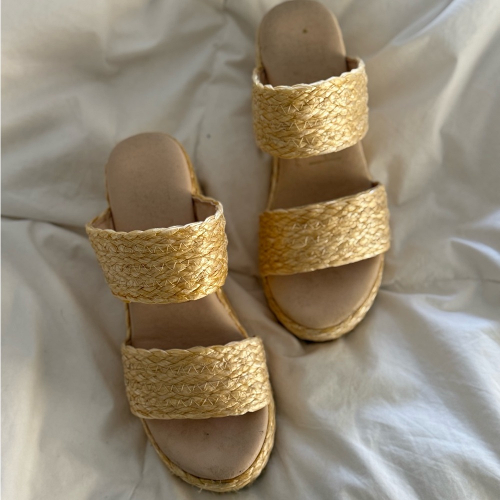 Woven Straw Platform Slide Sandals in Natural - Picture 3 of 3